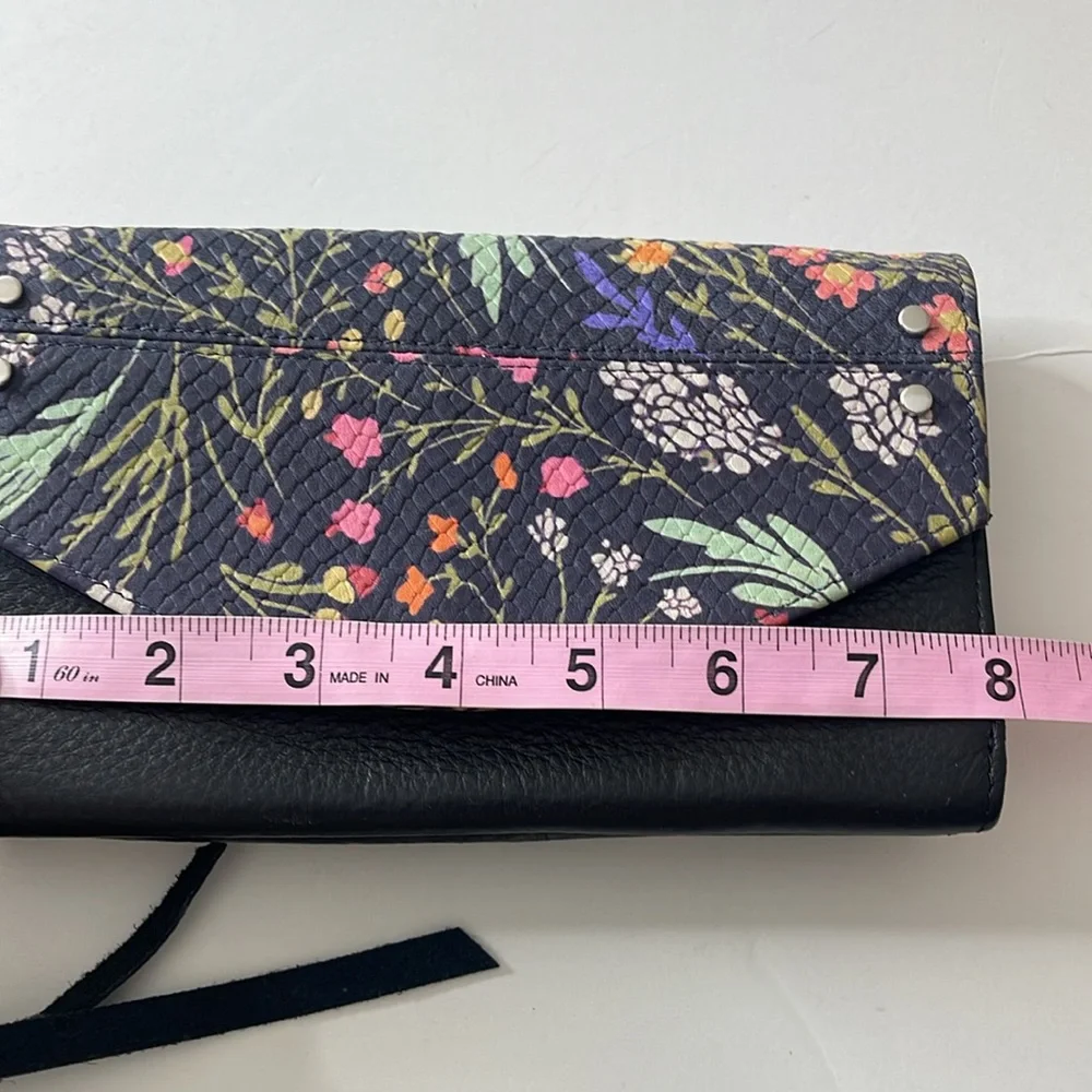 Aimee Kestenberg Delancey Wallet on a Chain Black Floral Leather Silver